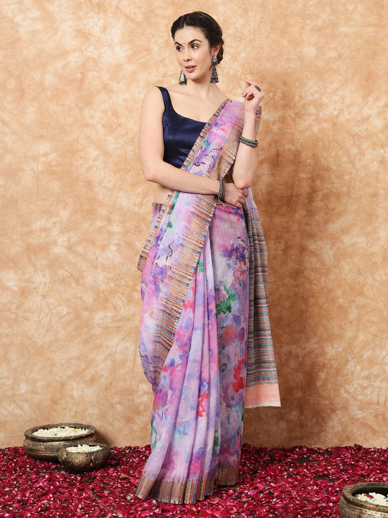 FLORAL GRACE-LINEN SAREE Cotton Saree stylefables   