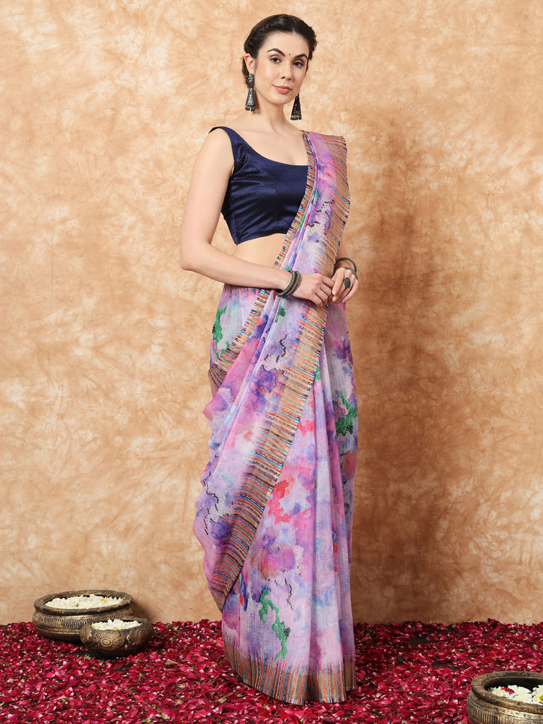 FLORAL GRACE-LINEN SAREE Cotton Saree stylefables   