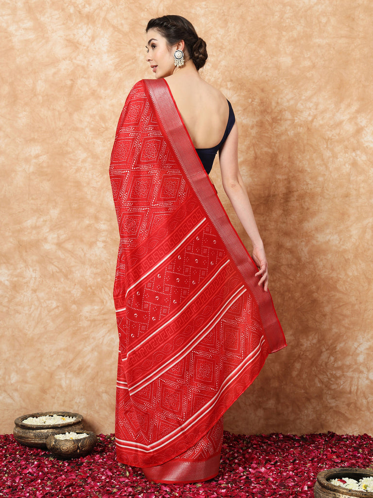 MAYRA- RED SILK WITH ZARI BORDER SAREE Cotton Saree stylefables   