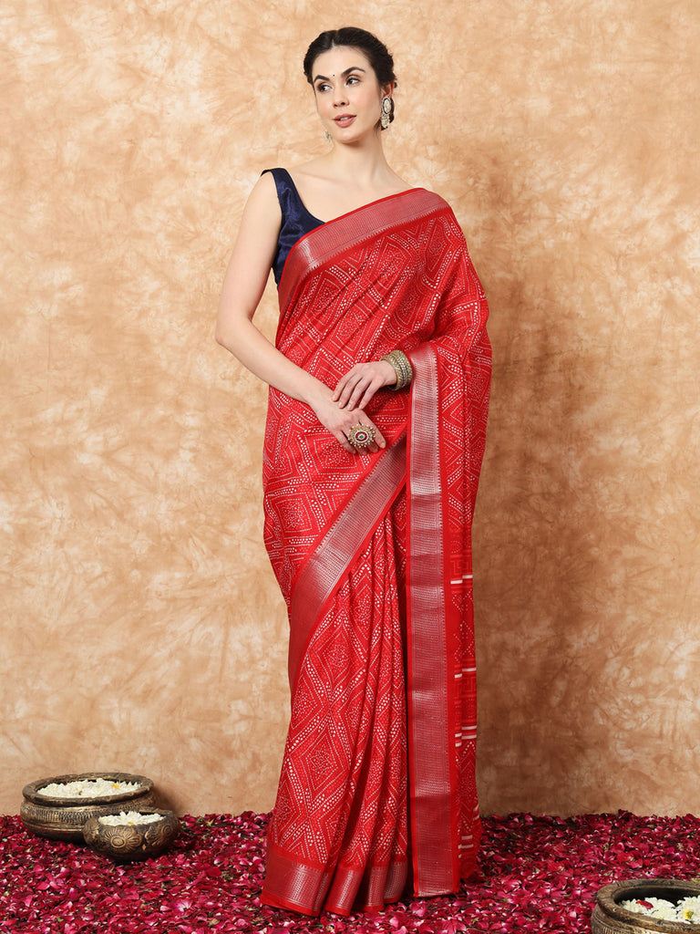 MAYRA- RED SILK WITH ZARI BORDER SAREE Cotton Saree stylefables   