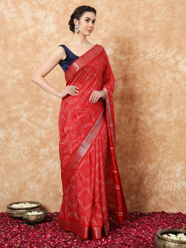 MAYRA- RED SILK WITH ZARI BORDER SAREE Cotton Saree stylefables   