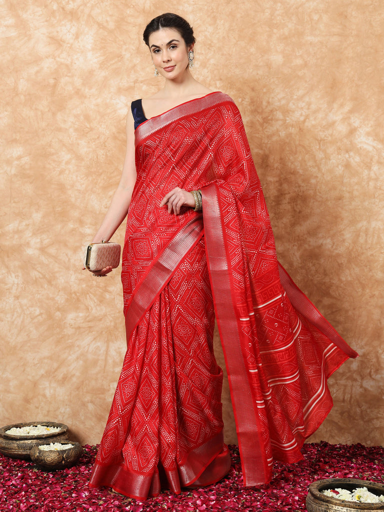 MAYRA- RED SILK WITH ZARI BORDER SAREE Cotton Saree stylefables   