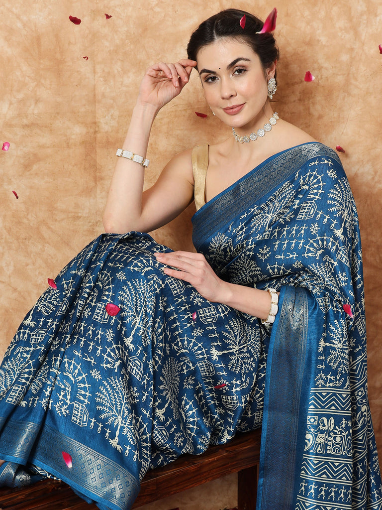 KALA - ROYAL BLUE SILK WITHBZARI BORDER SAREE Cotton Saree stylefables   