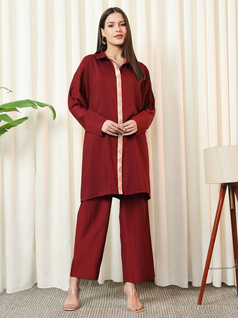 ALLURE- MAROON COORD SET Solid Muslin Coords stylefables   