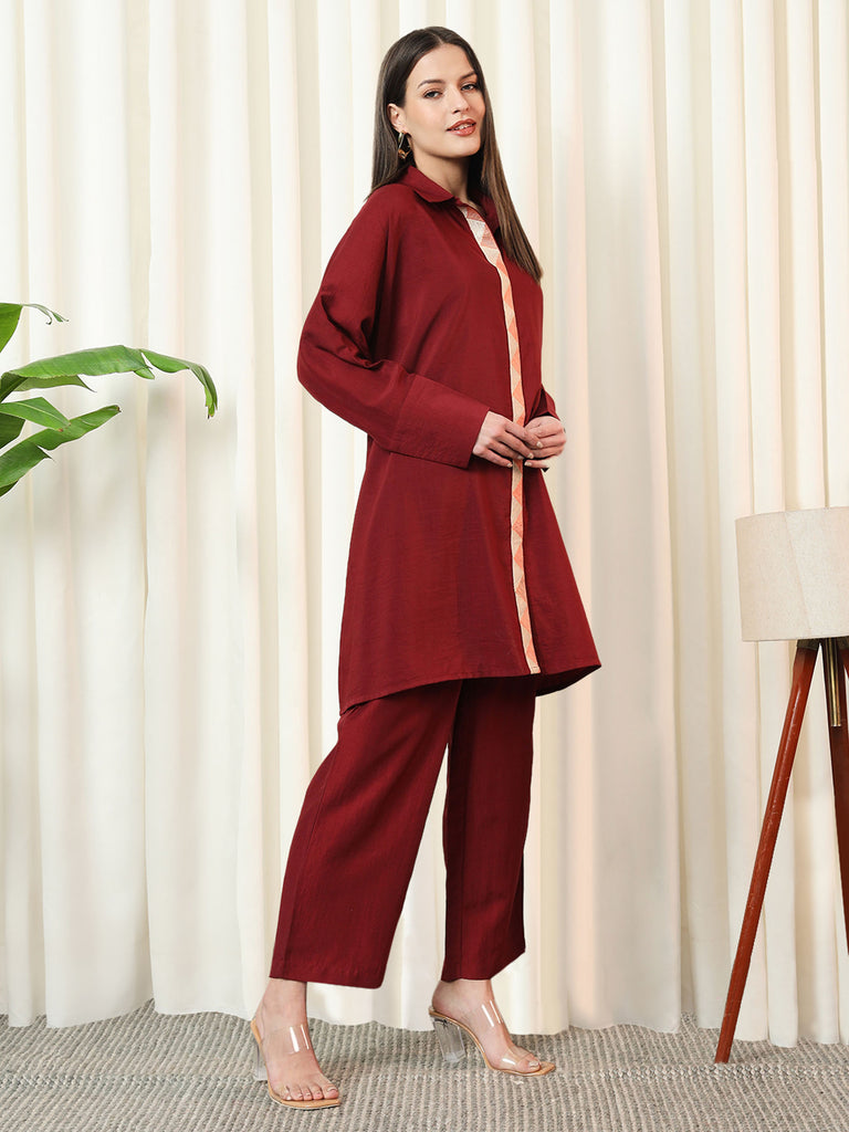 ALLURE- MAROON COORD SET Solid Muslin Coords stylefables   