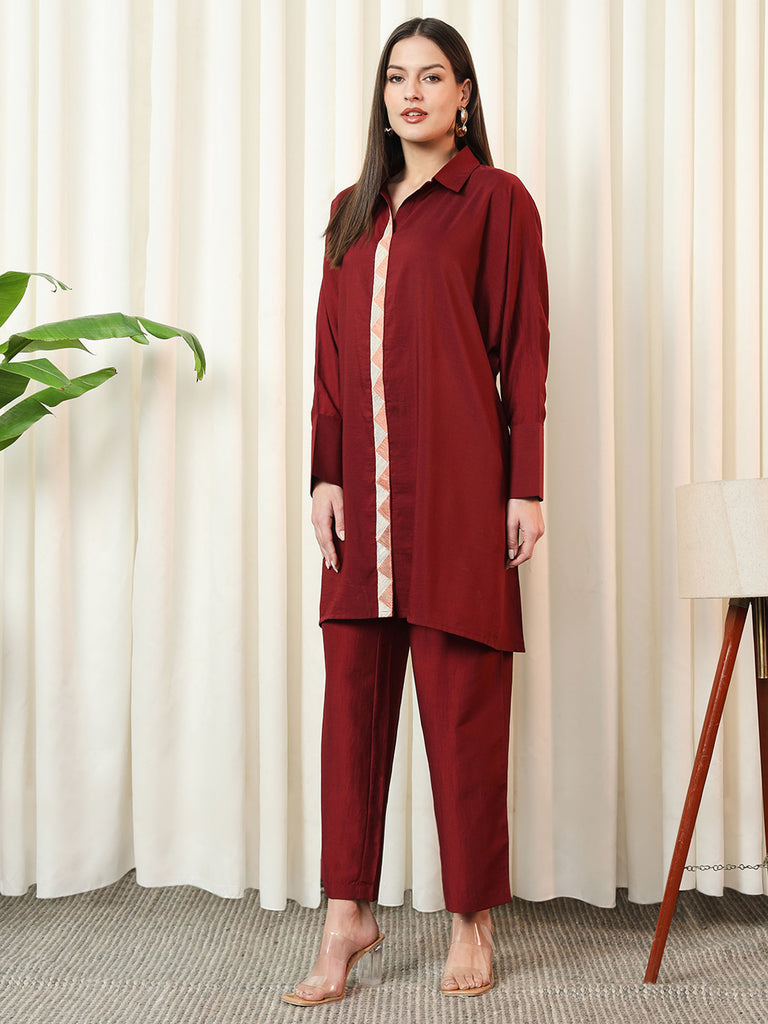 ALLURE- MAROON COORD SET Solid Muslin Coords stylefables   