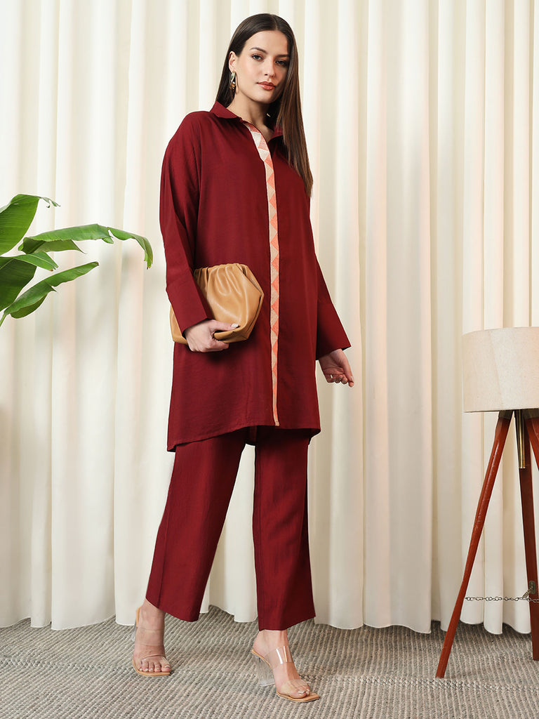 ALLURE- MAROON COORD SET Solid Muslin Coords stylefables   