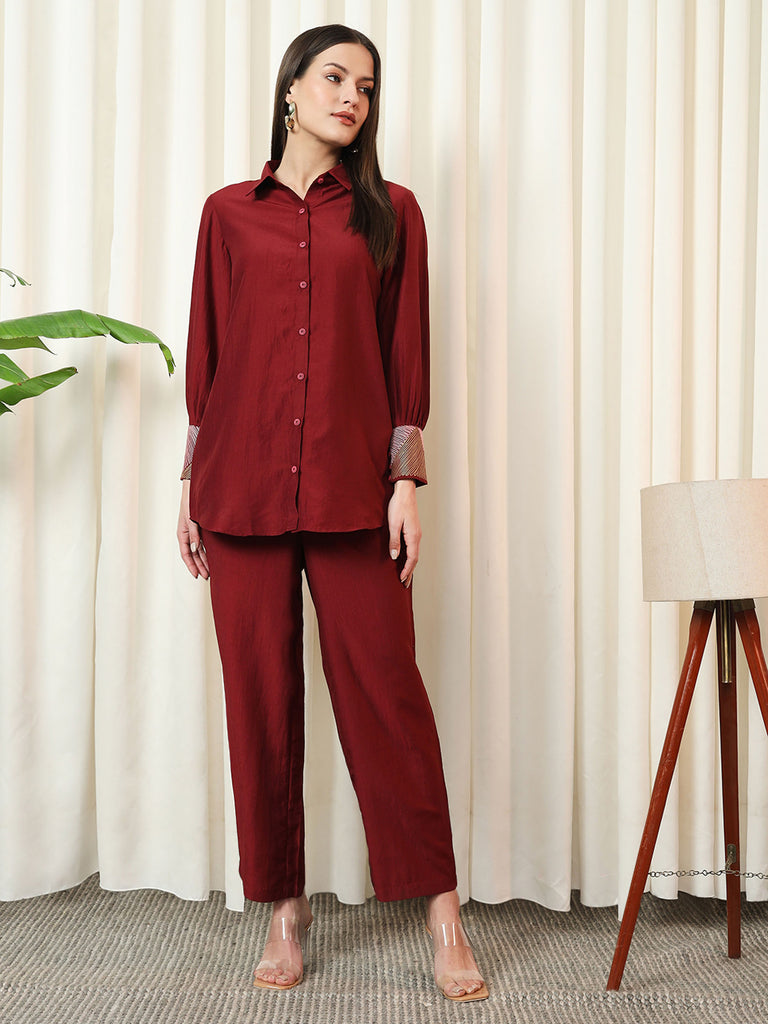 VOGUE- MAROON COORD SET Solid Muslin Coords stylefables   