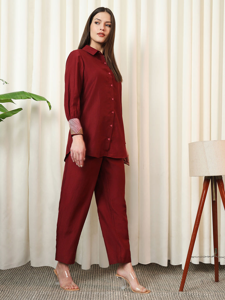 VOGUE- MAROON COORD SET Solid Muslin Coords stylefables   