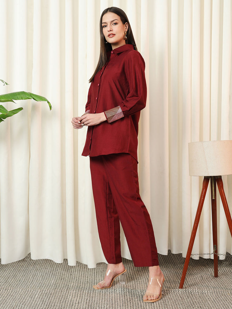 VOGUE- MAROON COORD SET Solid Muslin Coords stylefables   