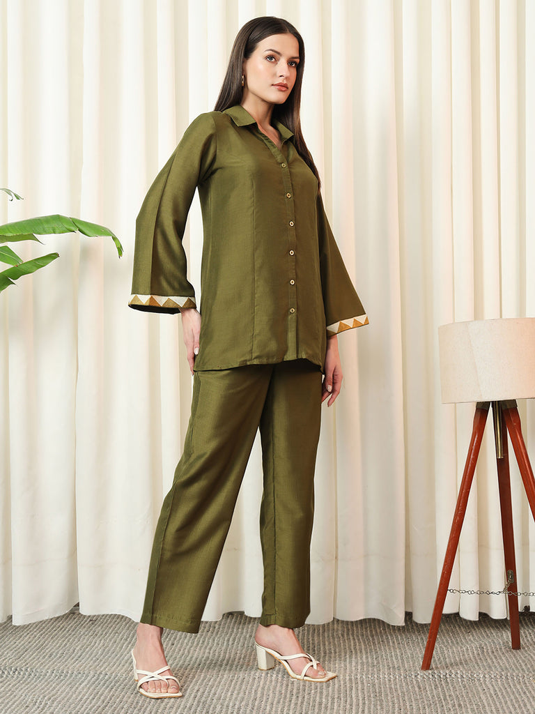 HARMONY- OLIVE GREEN COORD SET Solid Muslin Coords stylefables   