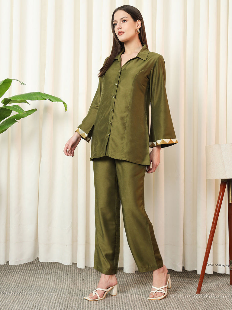 HARMONY- OLIVE GREEN COORD SET Solid Muslin Coords stylefables   