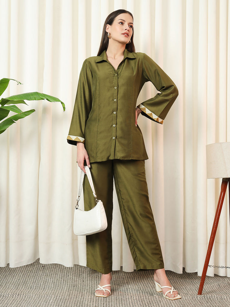 HARMONY- OLIVE GREEN COORD SET Solid Muslin Coords stylefables   