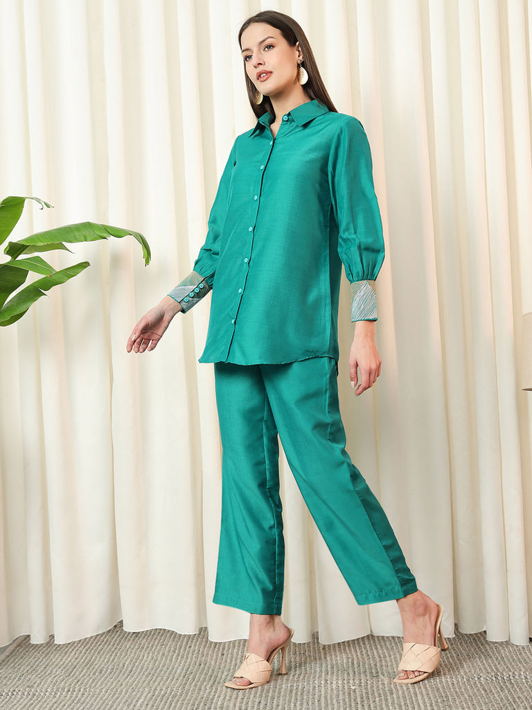 VOGUE- EMRALD GREEN COORD SET Solid Muslin Coords stylefables   