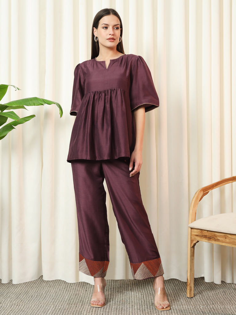 AURA- WINE COORD SET Solid Muslin Coords stylefables   