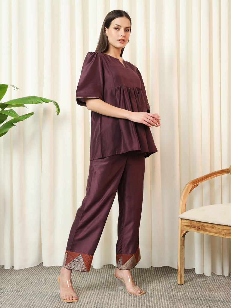 AURA- WINE COORD SET Solid Muslin Coords stylefables   