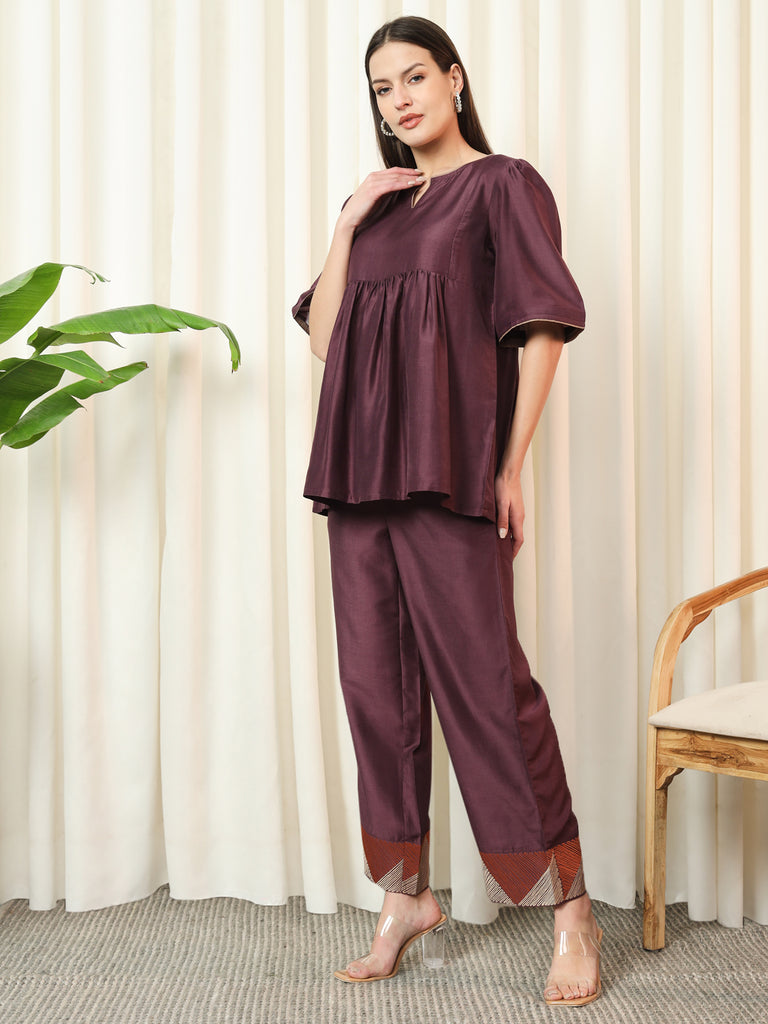 AURA- WINE COORD SET Solid Muslin Coords stylefables   