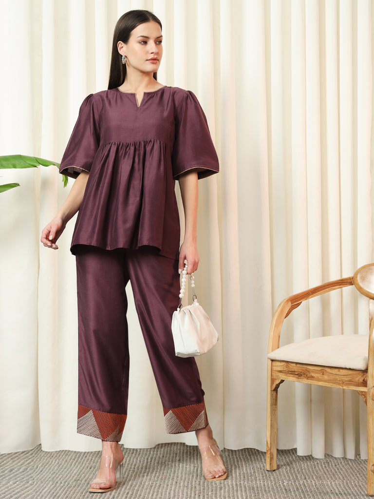 AURA- WINE COORD SET Solid Muslin Coords stylefables   