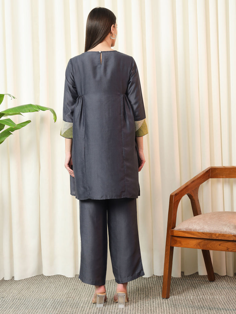 GLIMMER- CHARCOAL GREY COORD SET Solid Muslin Coords stylefables   