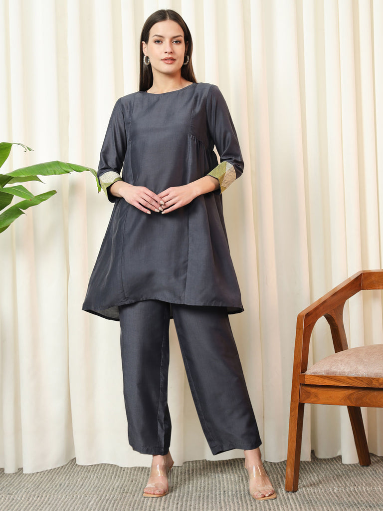 GLIMMER- CHARCOAL GREY COORD SET Solid Muslin Coords stylefables   