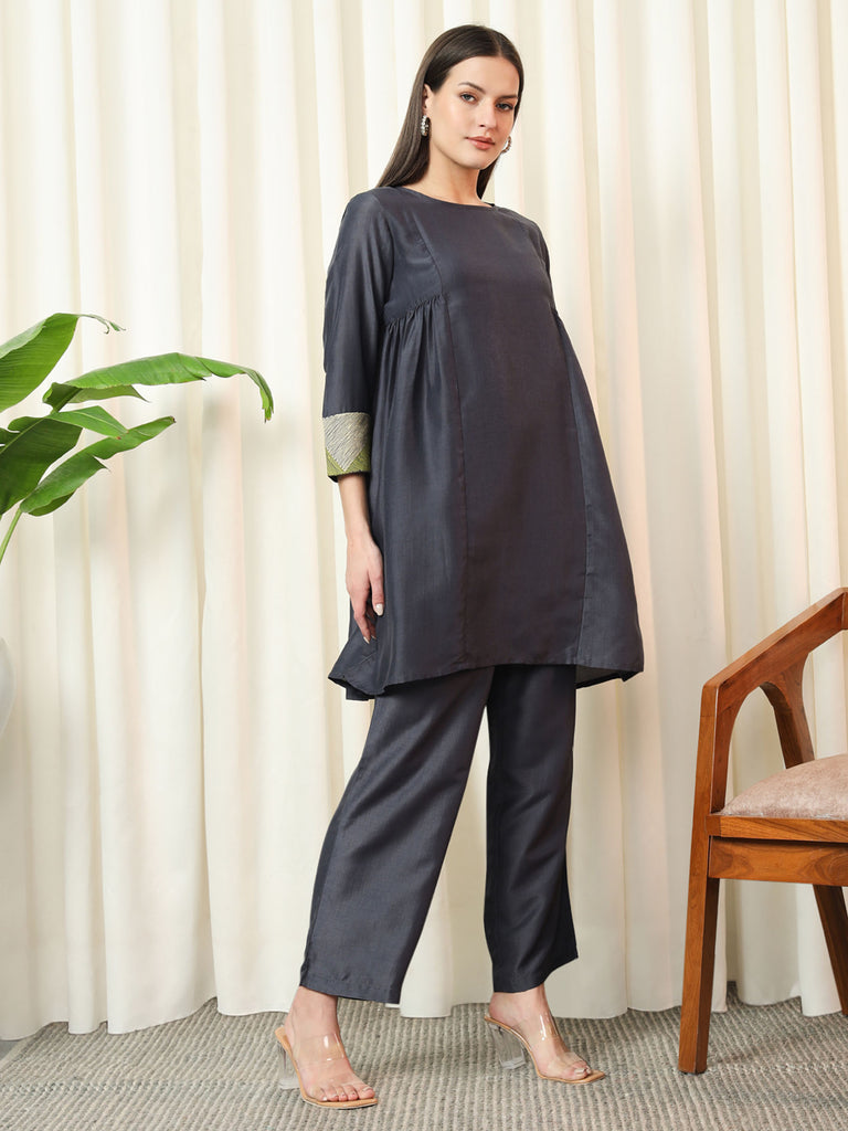 GLIMMER- CHARCOAL GREY COORD SET Solid Muslin Coords stylefables   