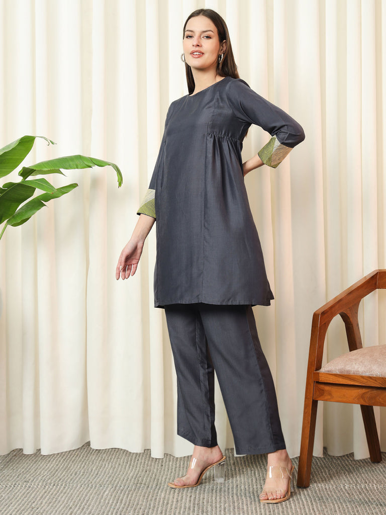 GLIMMER- CHARCOAL GREY COORD SET Solid Muslin Coords stylefables   