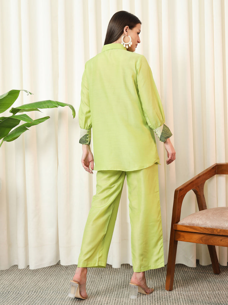 VOGUE- LIME GREEN COORD SET Solid Muslin Coords stylefables   