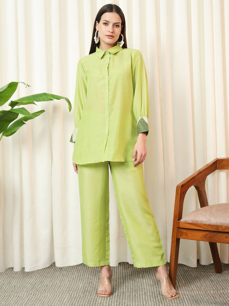 VOGUE- LIME GREEN COORD SET Solid Muslin Coords stylefables   