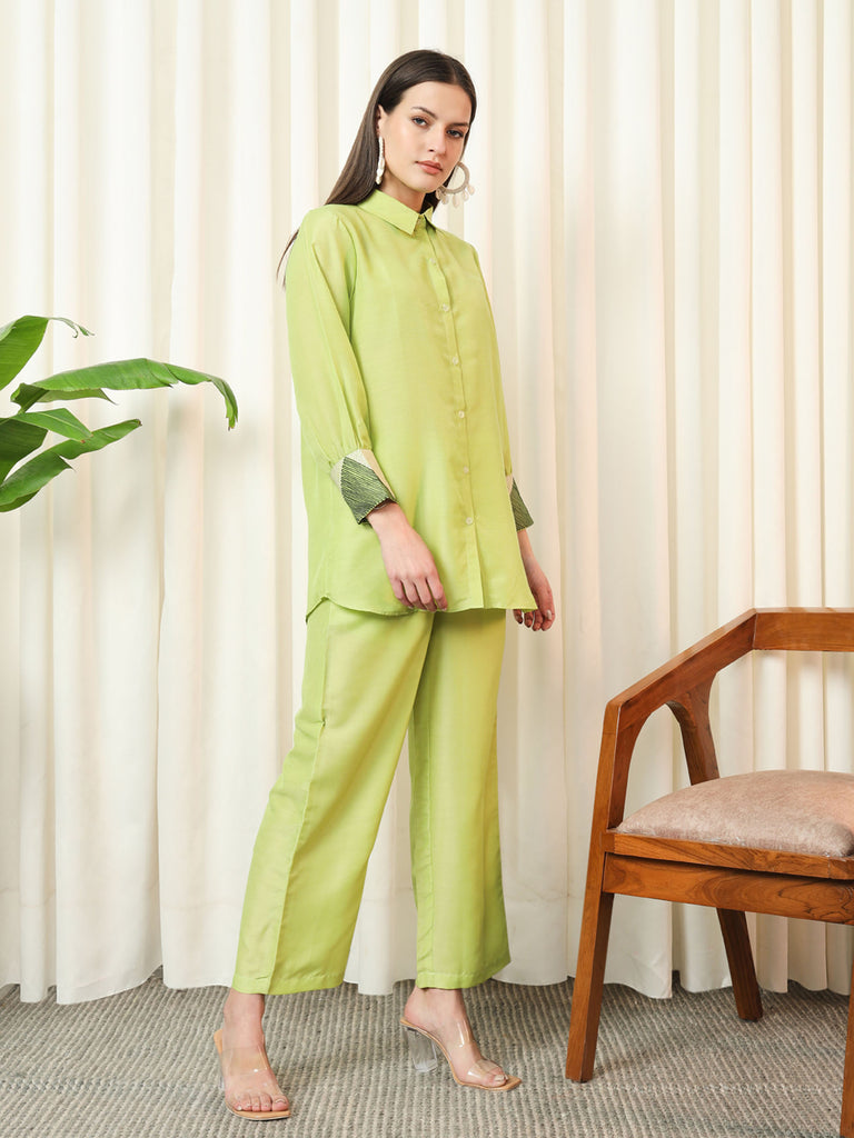 VOGUE- LIME GREEN COORD SET Solid Muslin Coords stylefables   