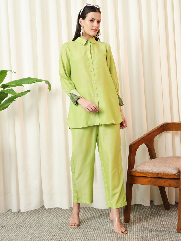 VOGUE- LIME GREEN COORD SET Solid Muslin Coords stylefables   