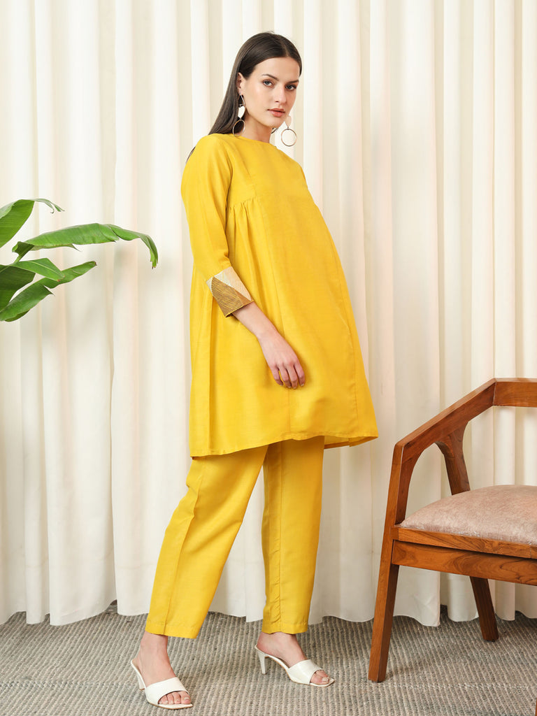 GLIMMER- YELLOW COORD SET Solid Muslin Coords stylefables   