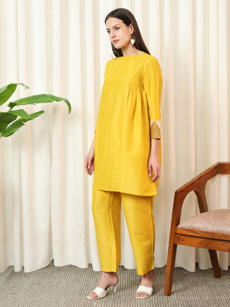 GLIMMER- YELLOW COORD SET Solid Muslin Coords stylefables   