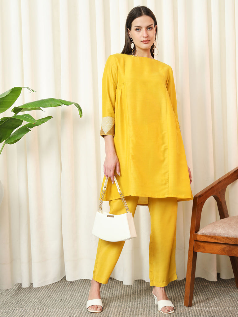 GLIMMER- YELLOW COORD SET Solid Muslin Coords stylefables   