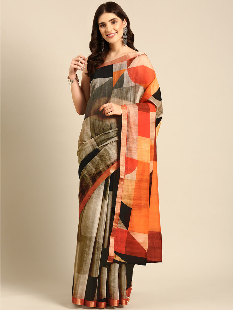 ARTISTIC ABSTRACT: Grey Chanderi Saree Chanderi Saree stylefables   