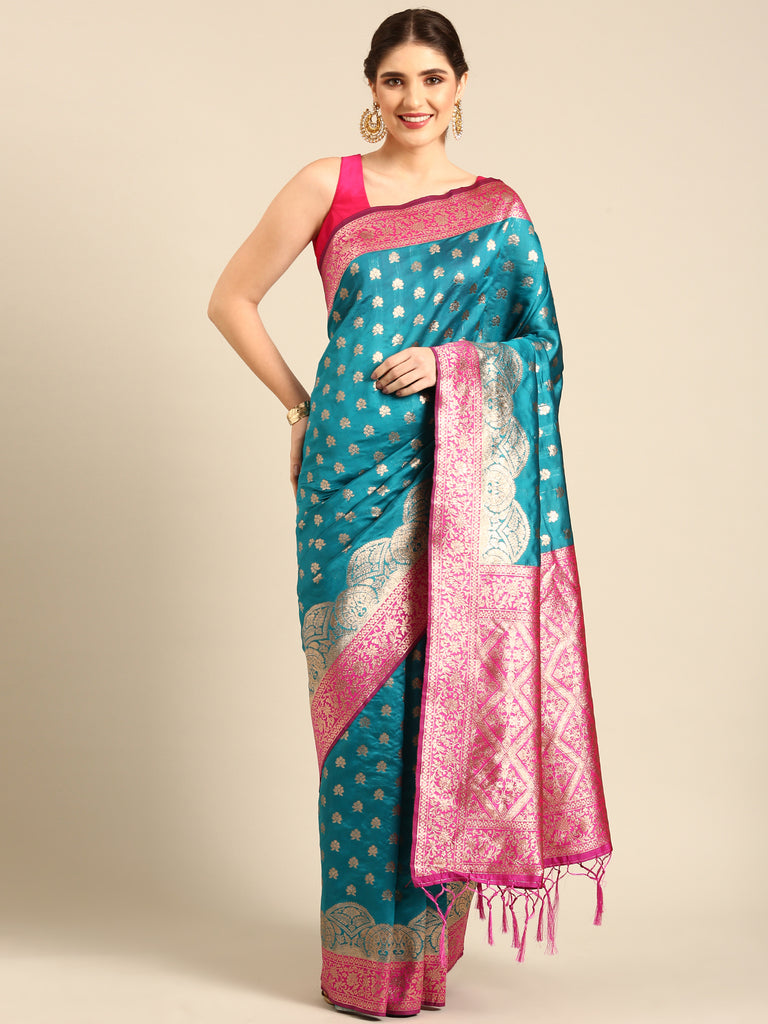 MOHMAY: Blue Banarasi Silk Saree Silk Saree stylefables   