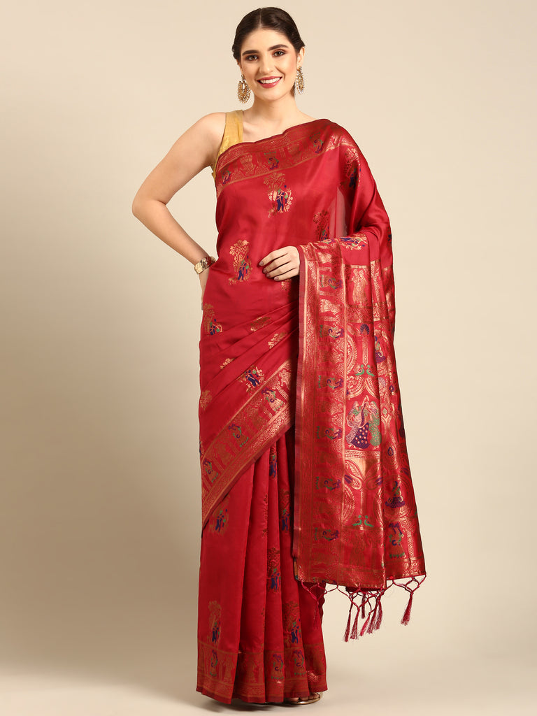 PADMINI: Red Banarasi Silk Saree Silk Saree stylefables   