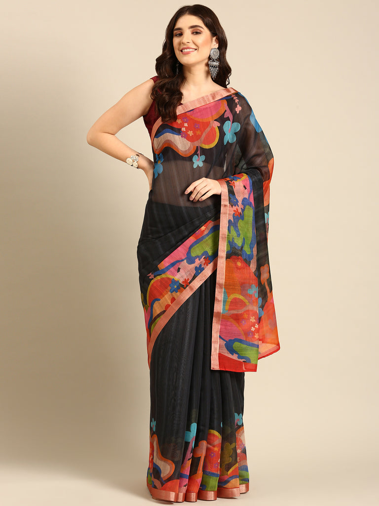 SWAG SE SAREE: Black Chanderi Saree Chanderi Saree stylefables   