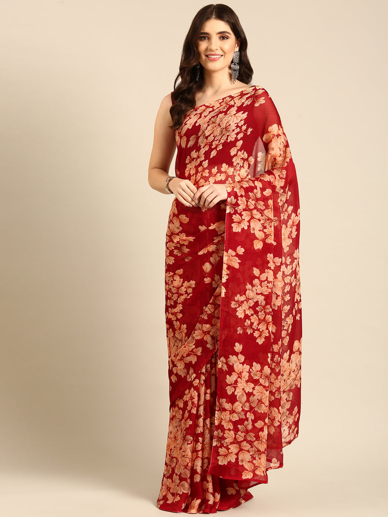 CHIC SPICE : Maroon Chiffon Saree Chiffon Saree stylefables   