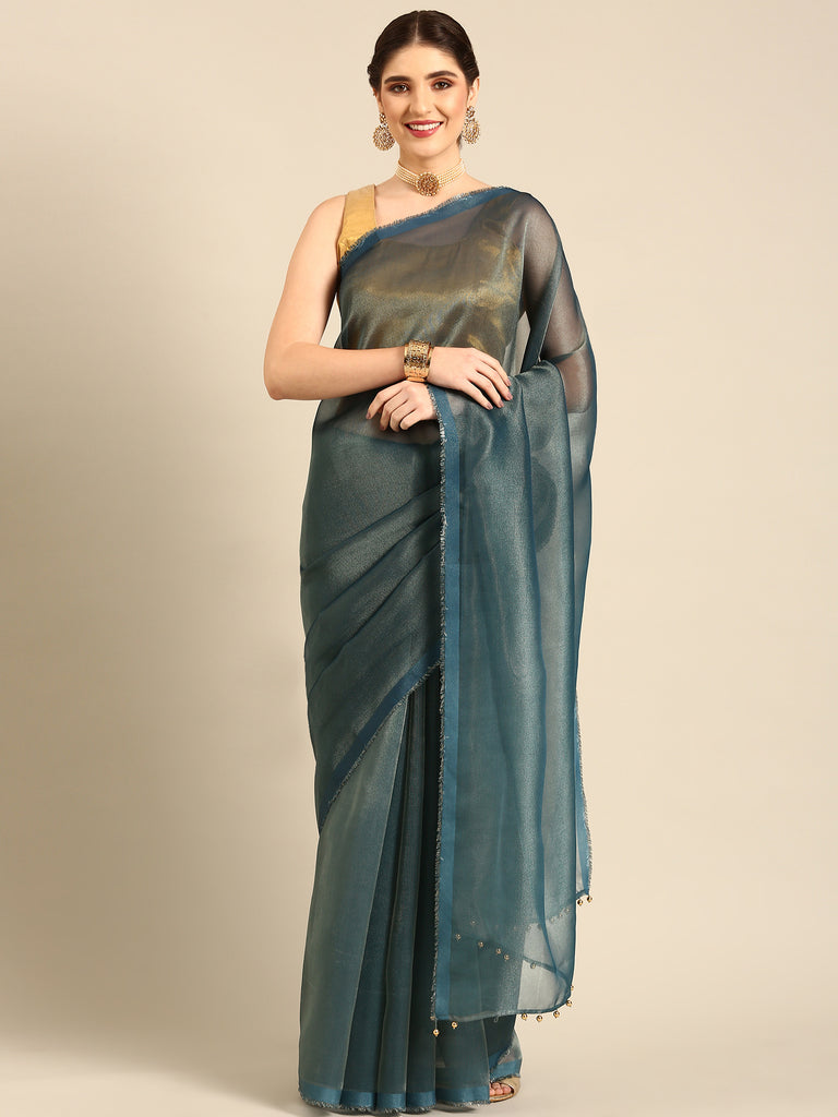 MADHURYA- NAVY BLUE Tissue Zari Saree stylefables   