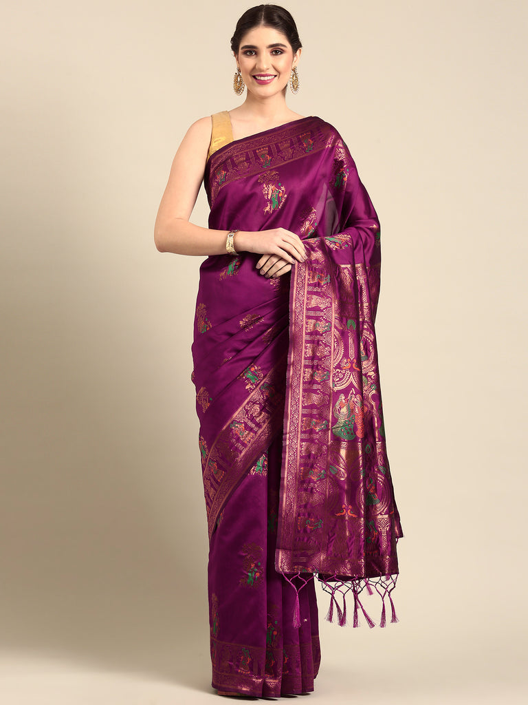 MEENAKARI: Wine Banarasi Silk Saree Silk Saree stylefables   