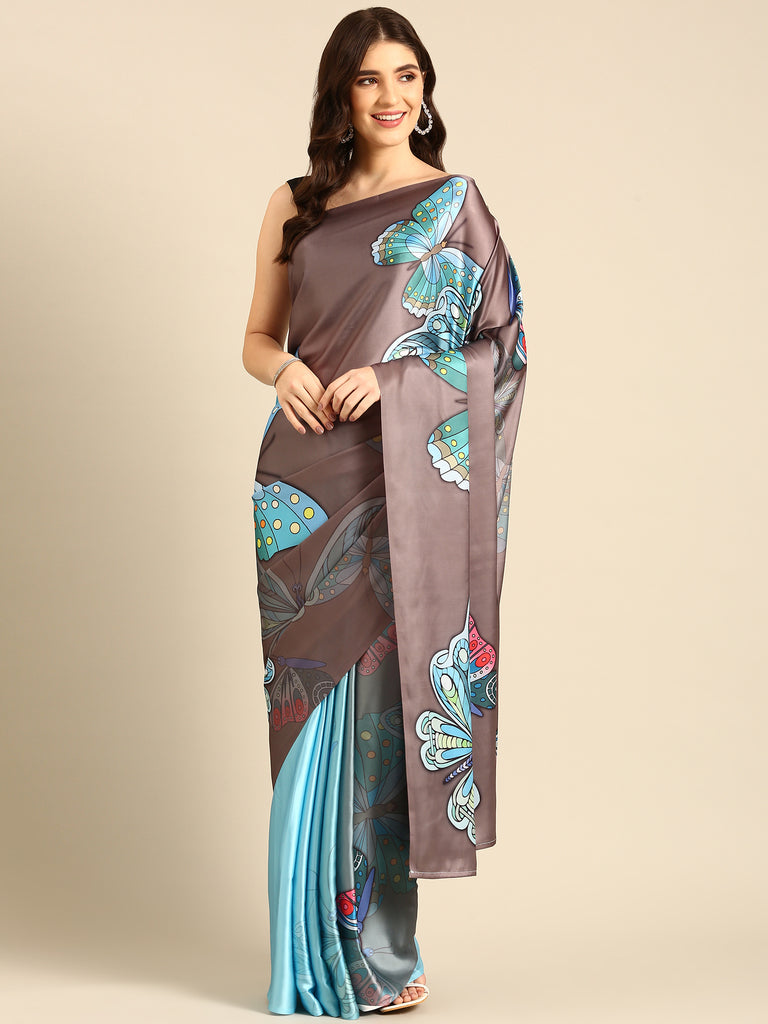 HAZEL DAZZLE Satin Saree stylefables   