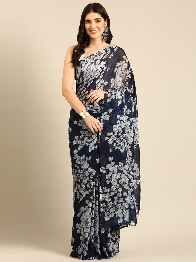 CHIC SPICE : Blue Chiffon Saree Chiffon Saree stylefables   