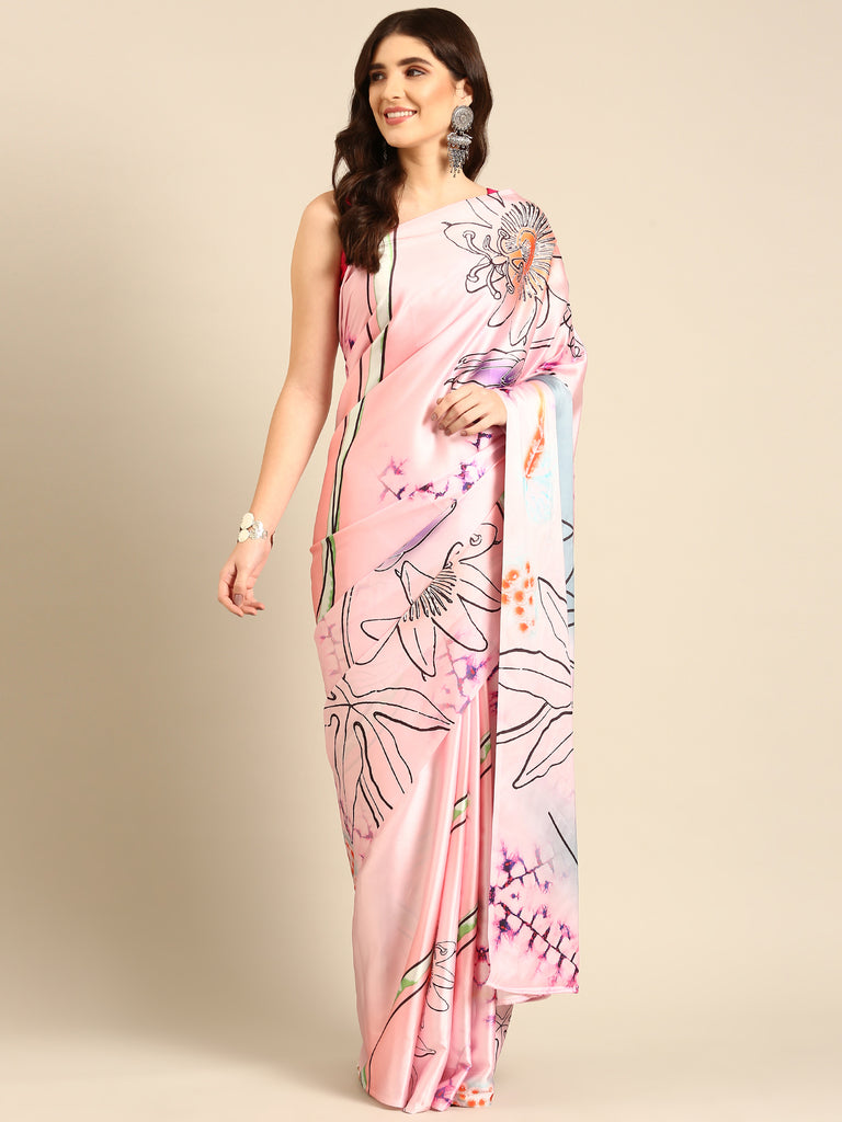 PINK PASTELS Satin Saree stylefables   