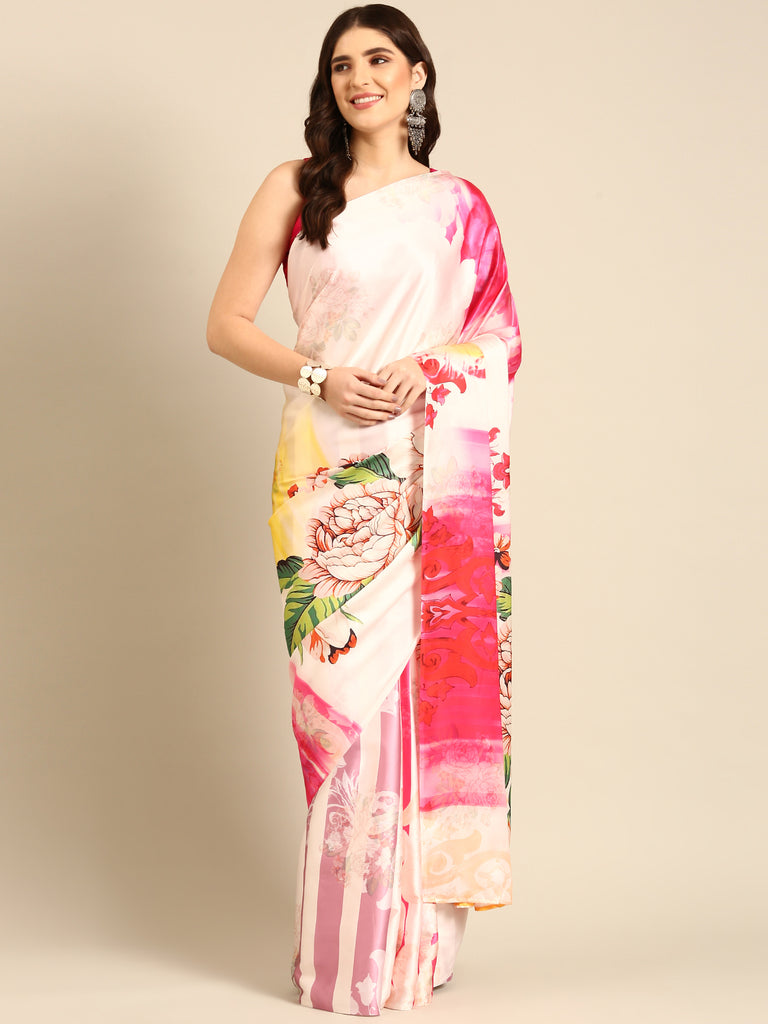 LUXE FLORAL Satin Saree stylefables   