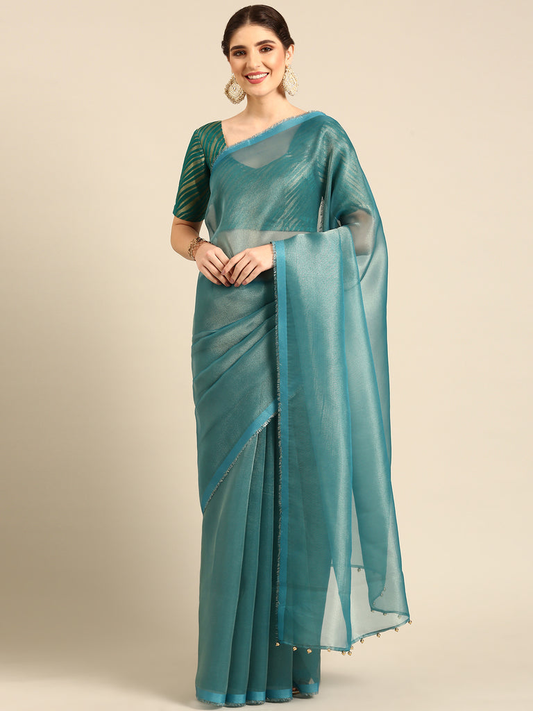 MADHURYA-SEA GREEN Tissue Zari Saree stylefables   