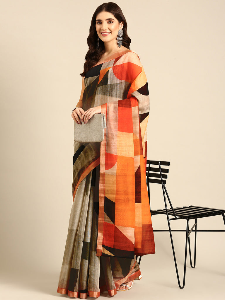 ARTISTIC ABSTRACT: Grey Chanderi Saree Chanderi Saree stylefables   