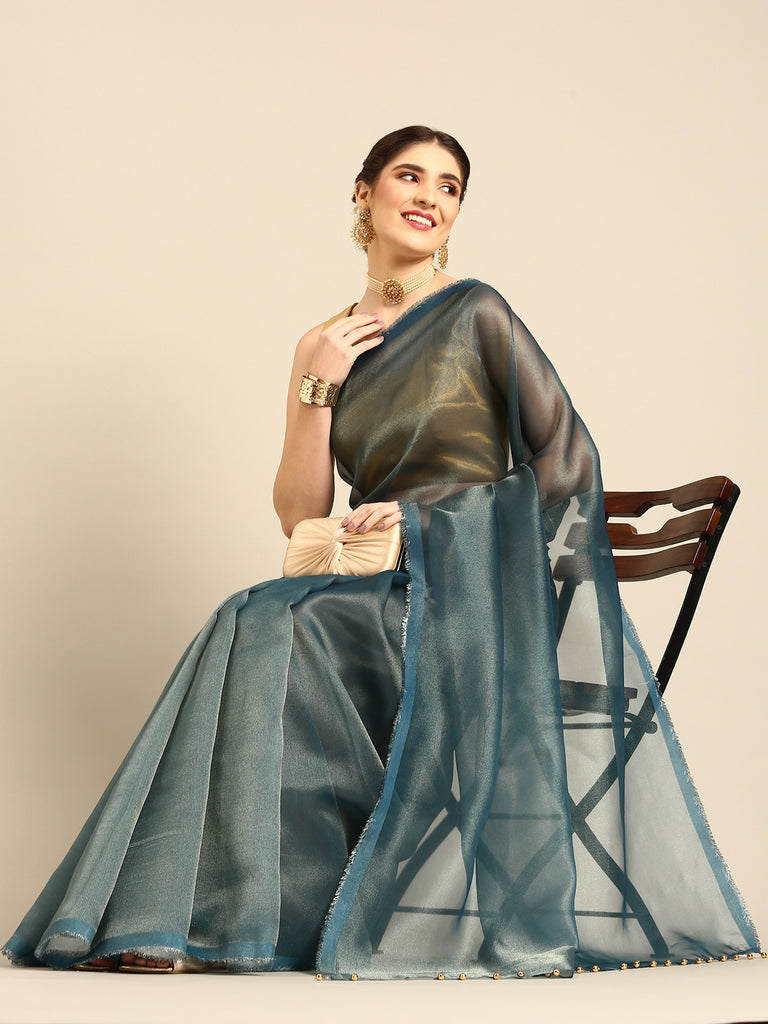 MADHURYA- NAVY BLUE Tissue Zari Saree stylefables   