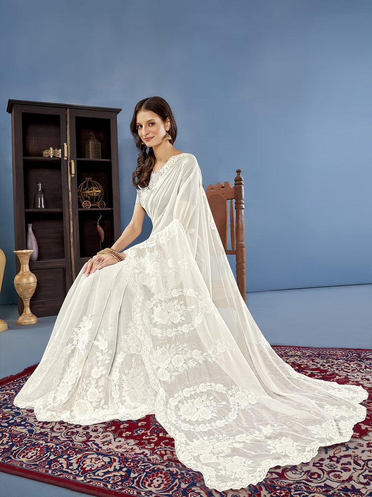 ELAN- WHITE Cotton Saree stylefables   