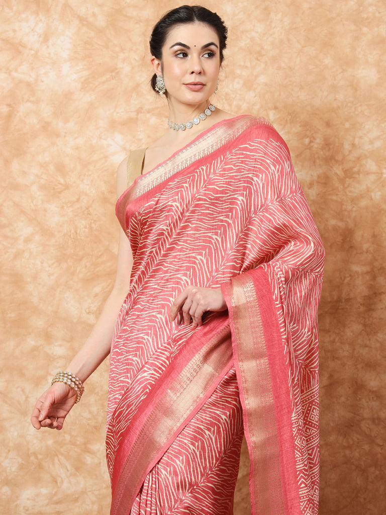 VANZA- PEACH SILK WITH ZARI BORDER SAREE Cotton Saree stylefables   