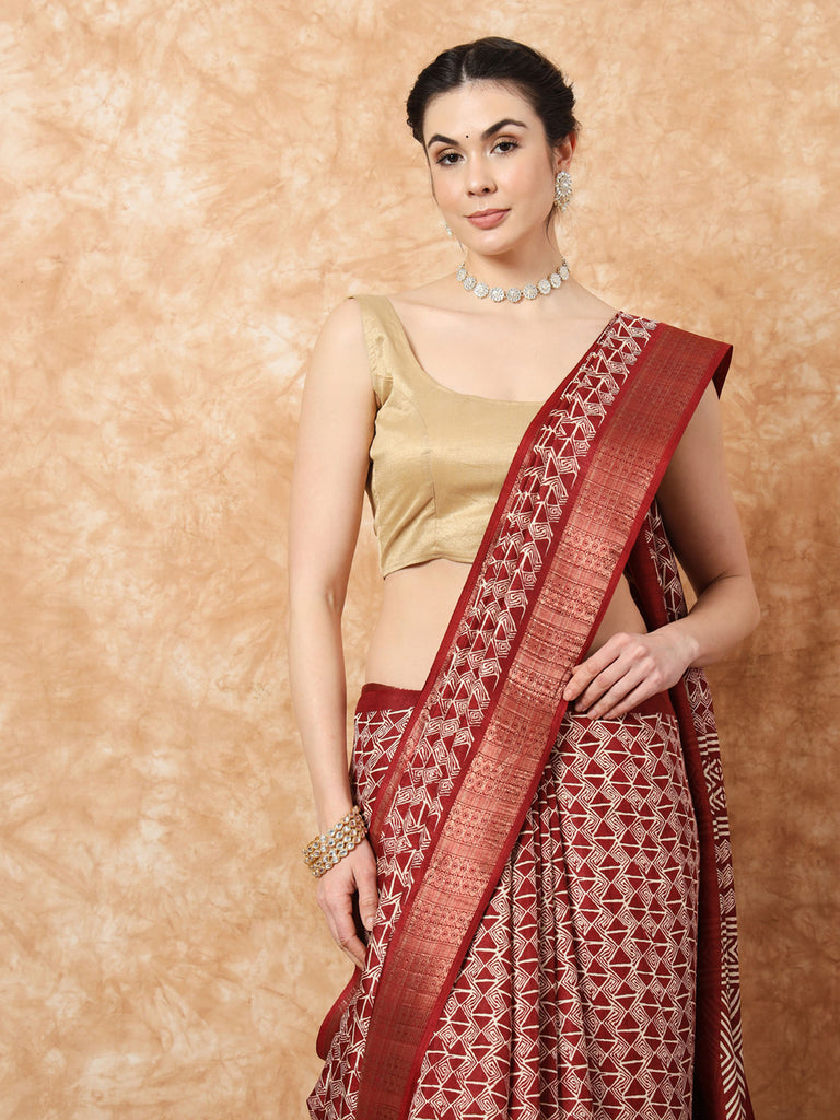 MAYRA- MAROON SILK WITH ZARI BORDER Cotton Saree stylefables   